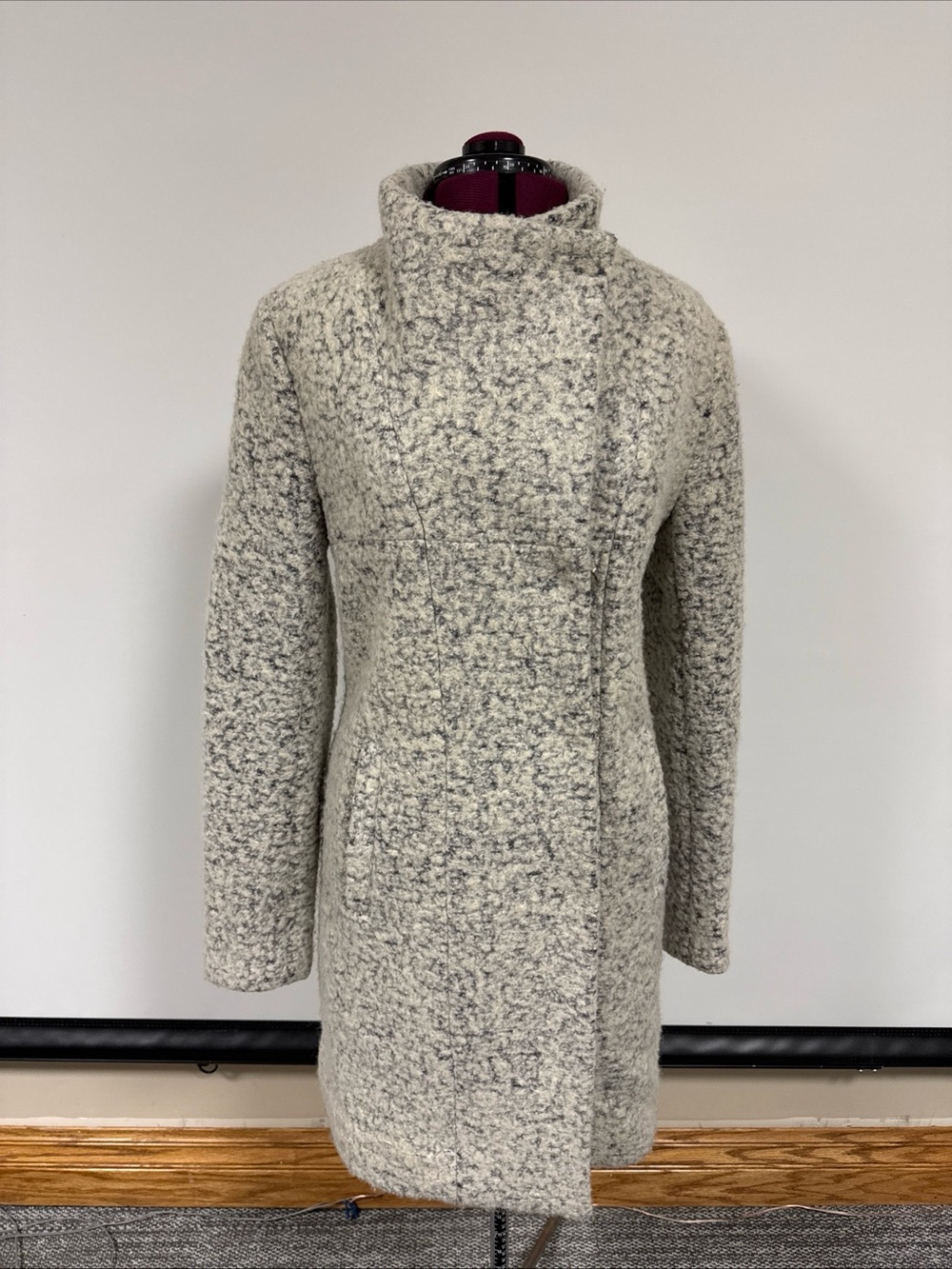 Kenneth Cole Cream and Gray Bouclé Wool-Blend Pea Coat